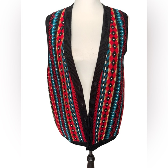 Vintage Jackets & Blazers - Lauren Alexandra Colorful Geometric Knit Sweater Vest Sz Medium vintage